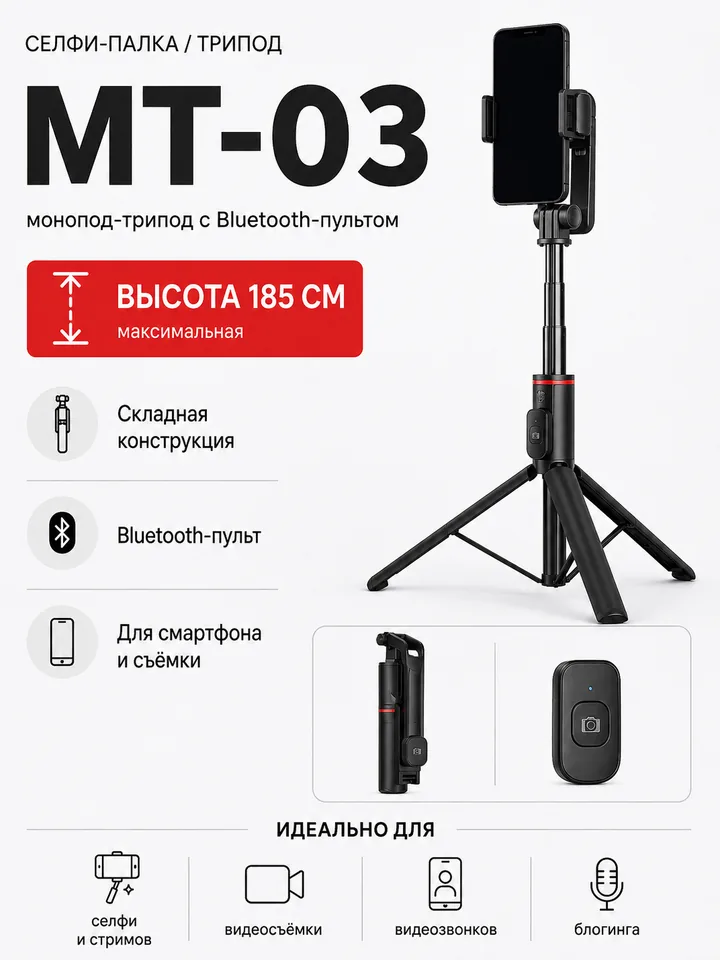 Монопод-трипод ISA MT-03 185 см с Bluetooth-пультом