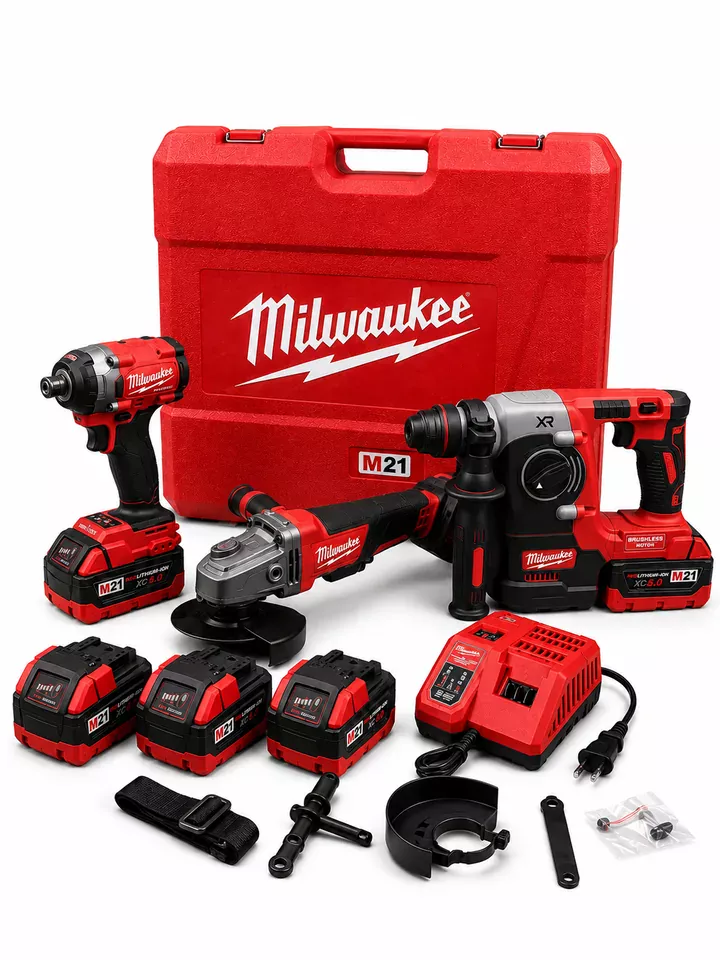 Набор аккумуляторного инструмента Milwaukee 3 в 1 — УШМ + гайковёрт + перфоратор