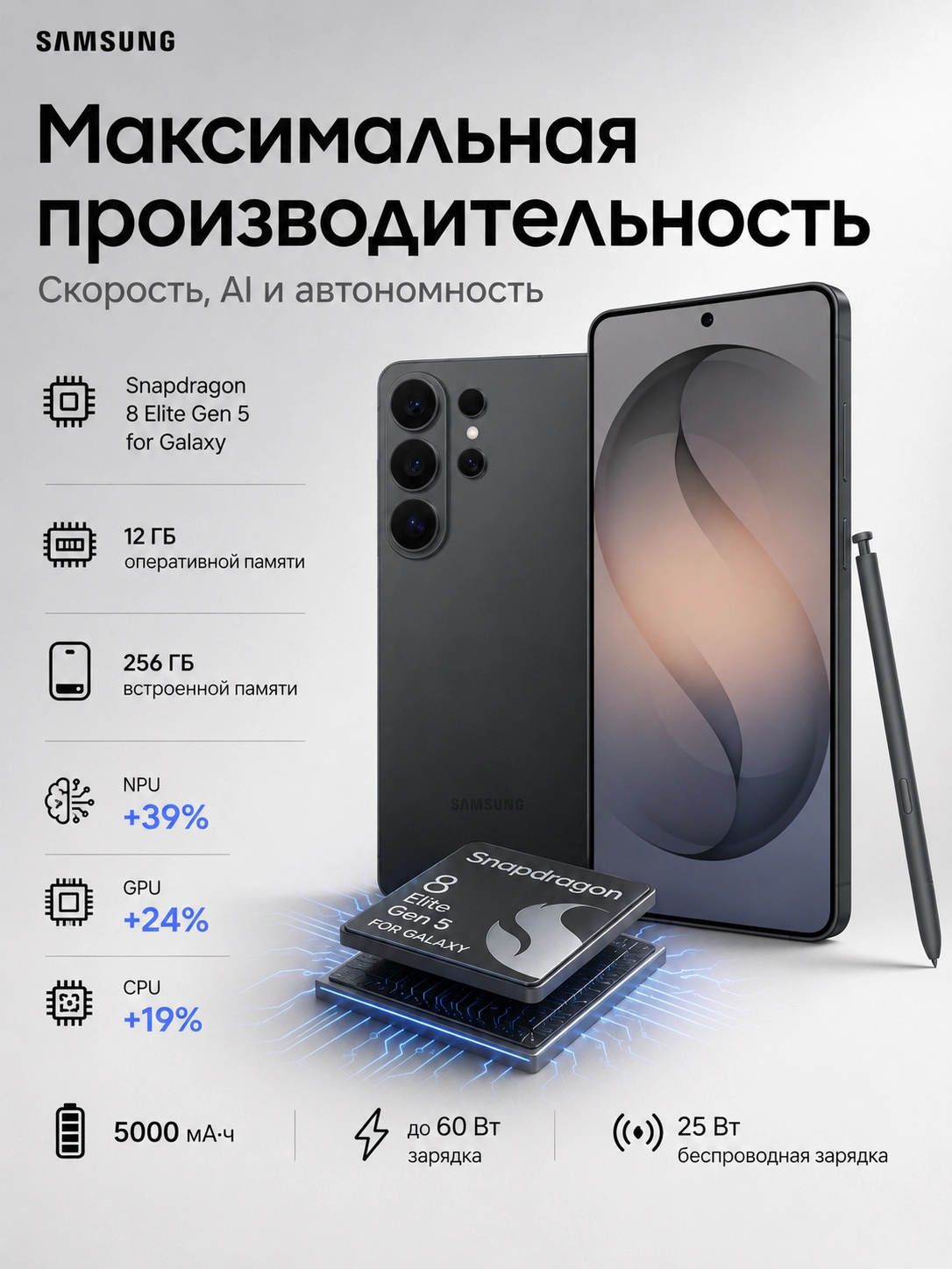 Смартфон Samsung Galaxy S26 Ultra S948 12/256 ГБ Black с S Pen — изображение 5