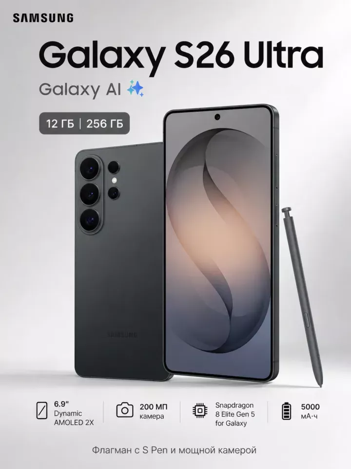 Смартфон Samsung Galaxy S26 Ultra S948 12/256 ГБ Black с S Pen