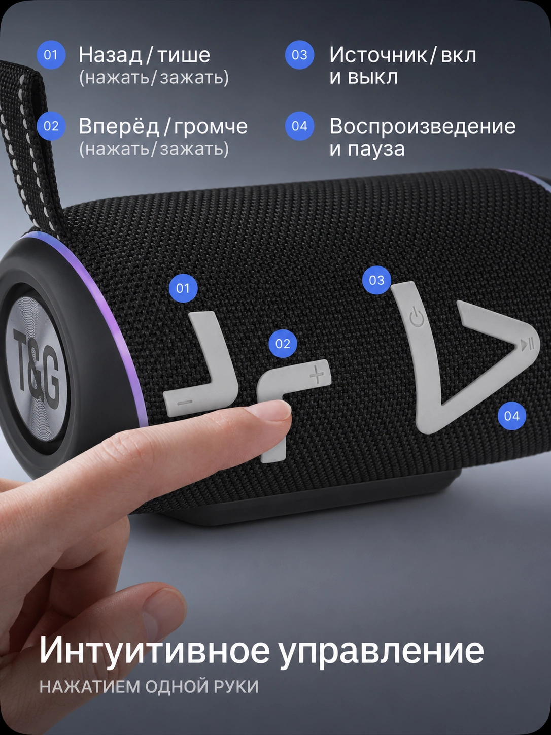 T&G TG-695 — чёрная портативная колонка — фото 8
