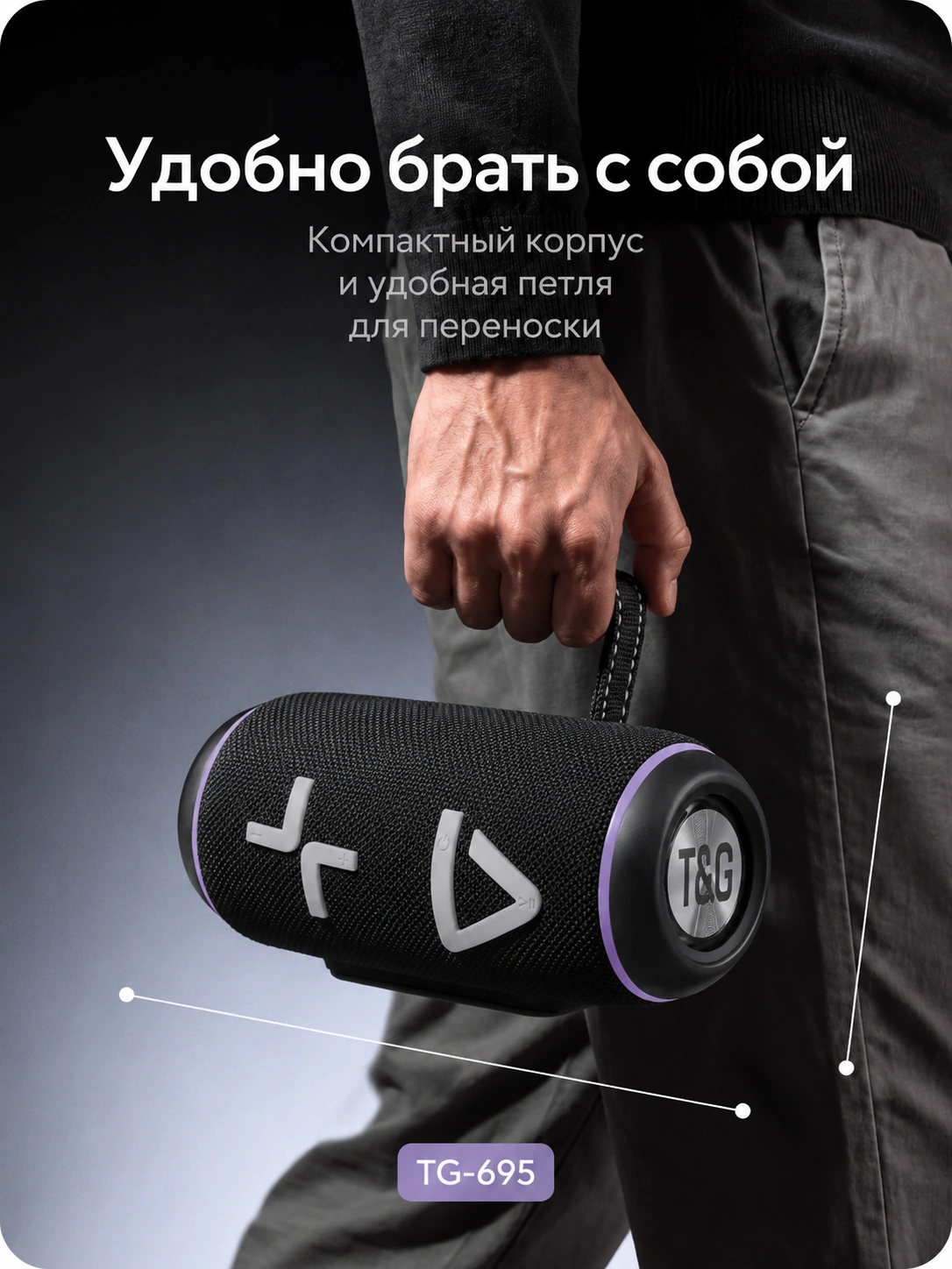 T&G TG-695 — чёрная портативная колонка — фото 5