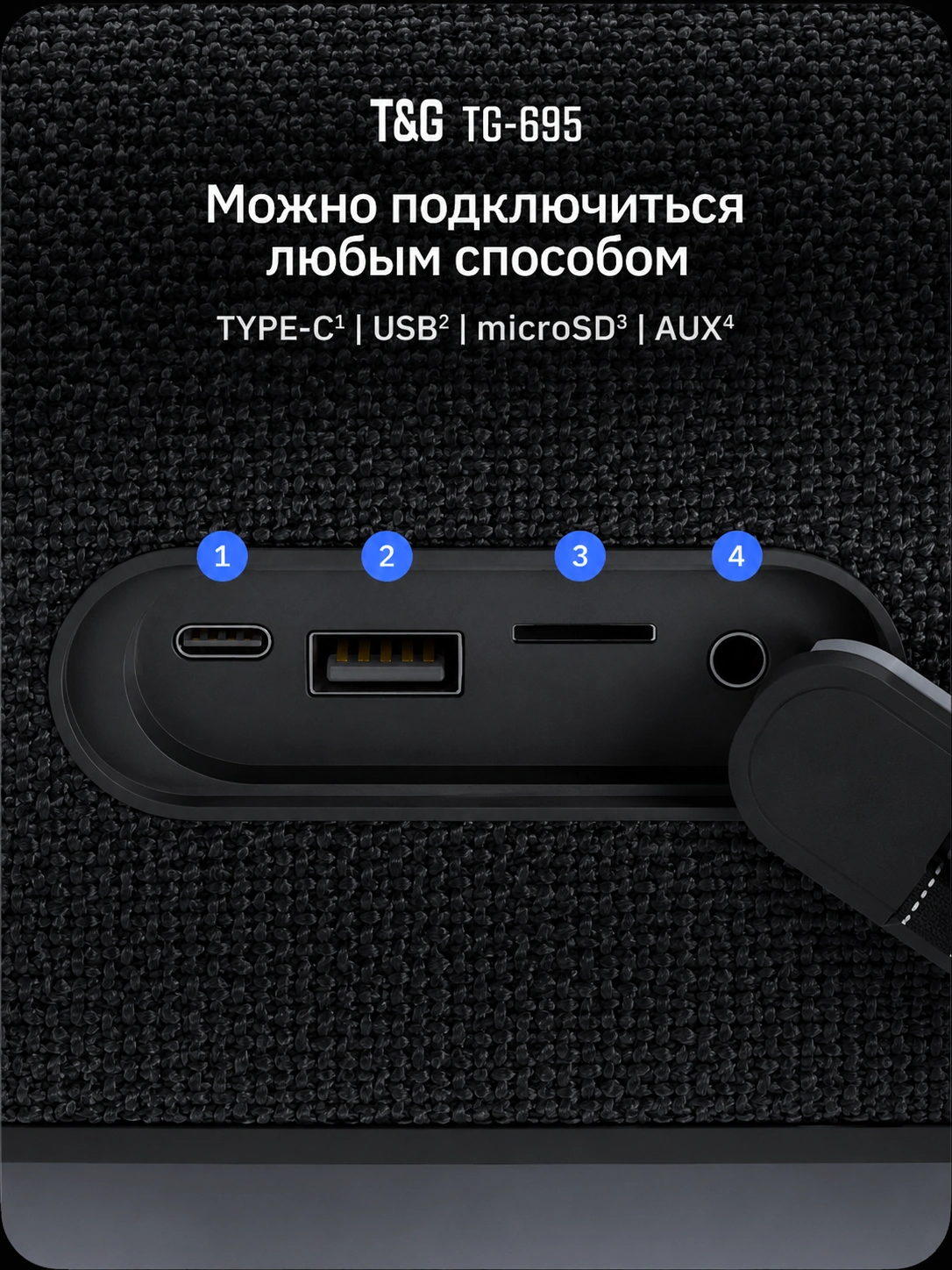 T&G TG-695 — чёрная портативная колонка — фото 6