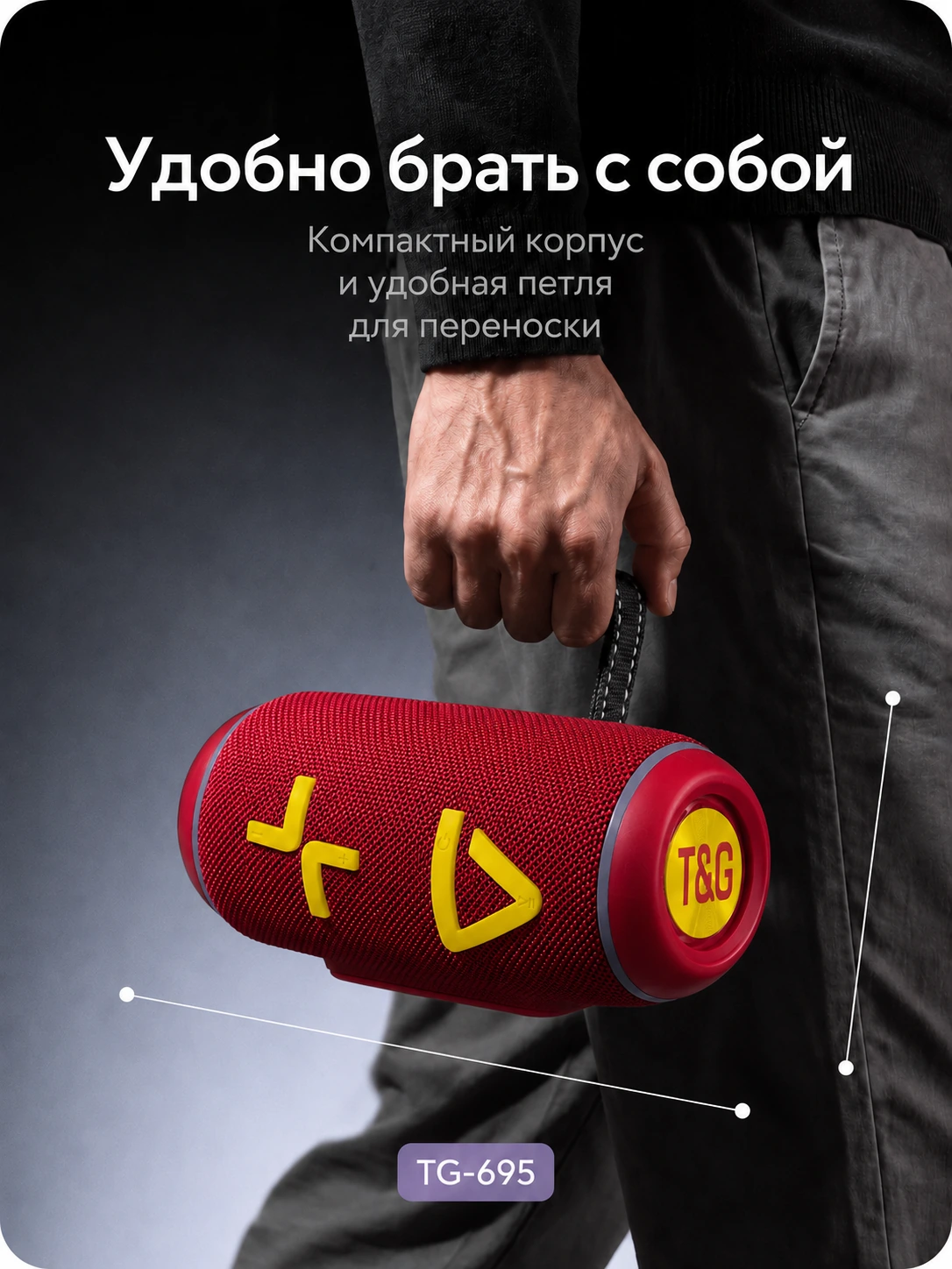 T&G TG-695 — Красный портативная колонка — фото 5
