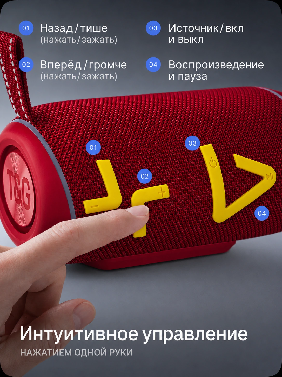 T&G TG-695 — Красный портативная колонка — фото 8