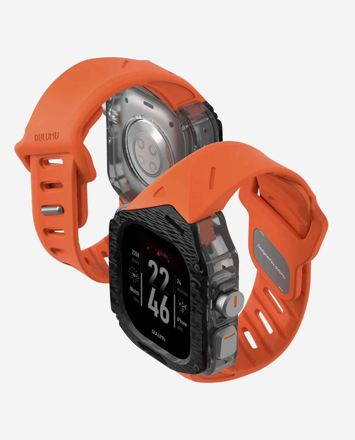 Чехол с ремешком AULUMU A01 Carbon для Apple Watch Ultra 49 мм — оранжевый — фото 4