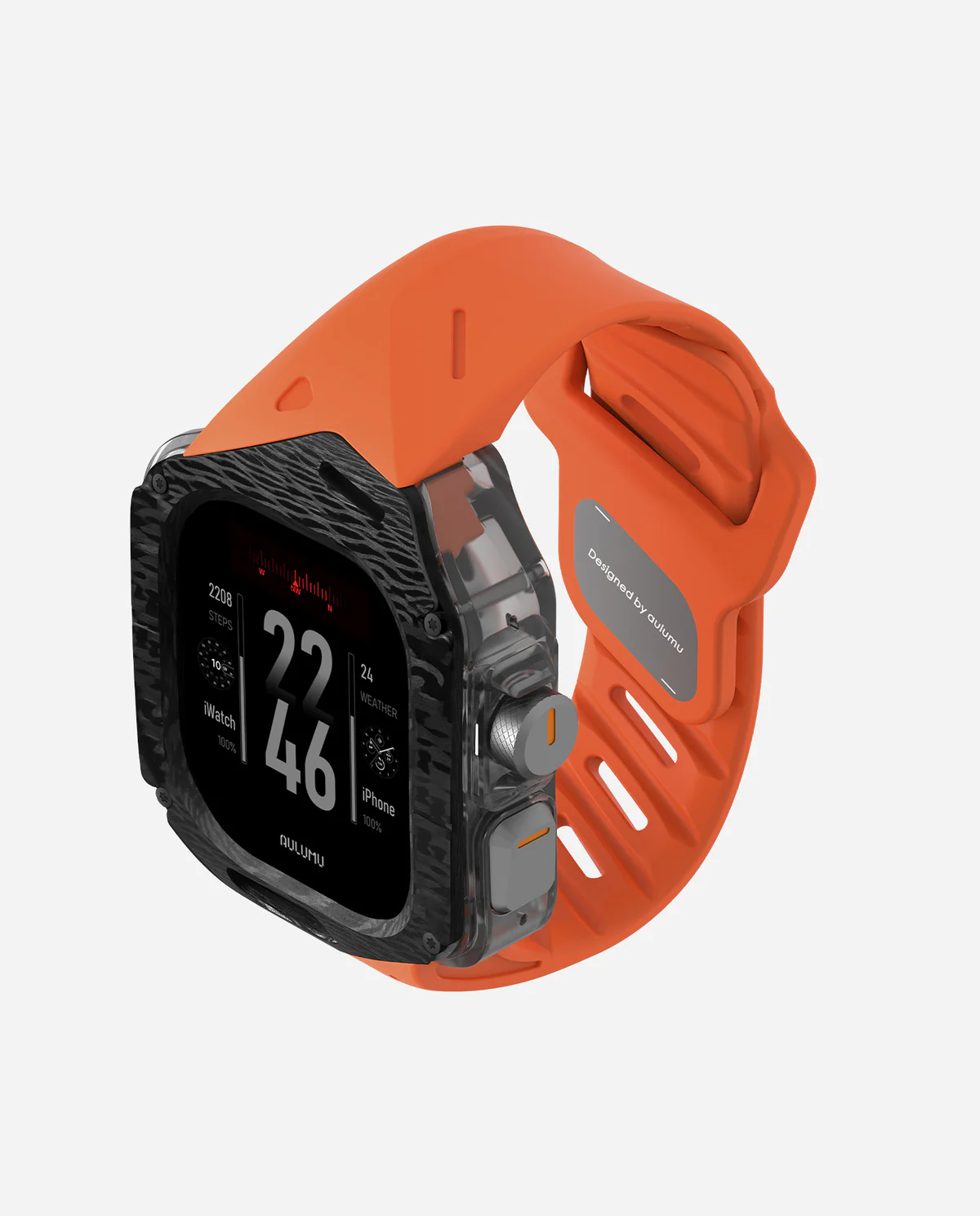 Чехол с ремешком AULUMU A01 Carbon для Apple Watch Ultra 49 мм — оранжевый — фото 5