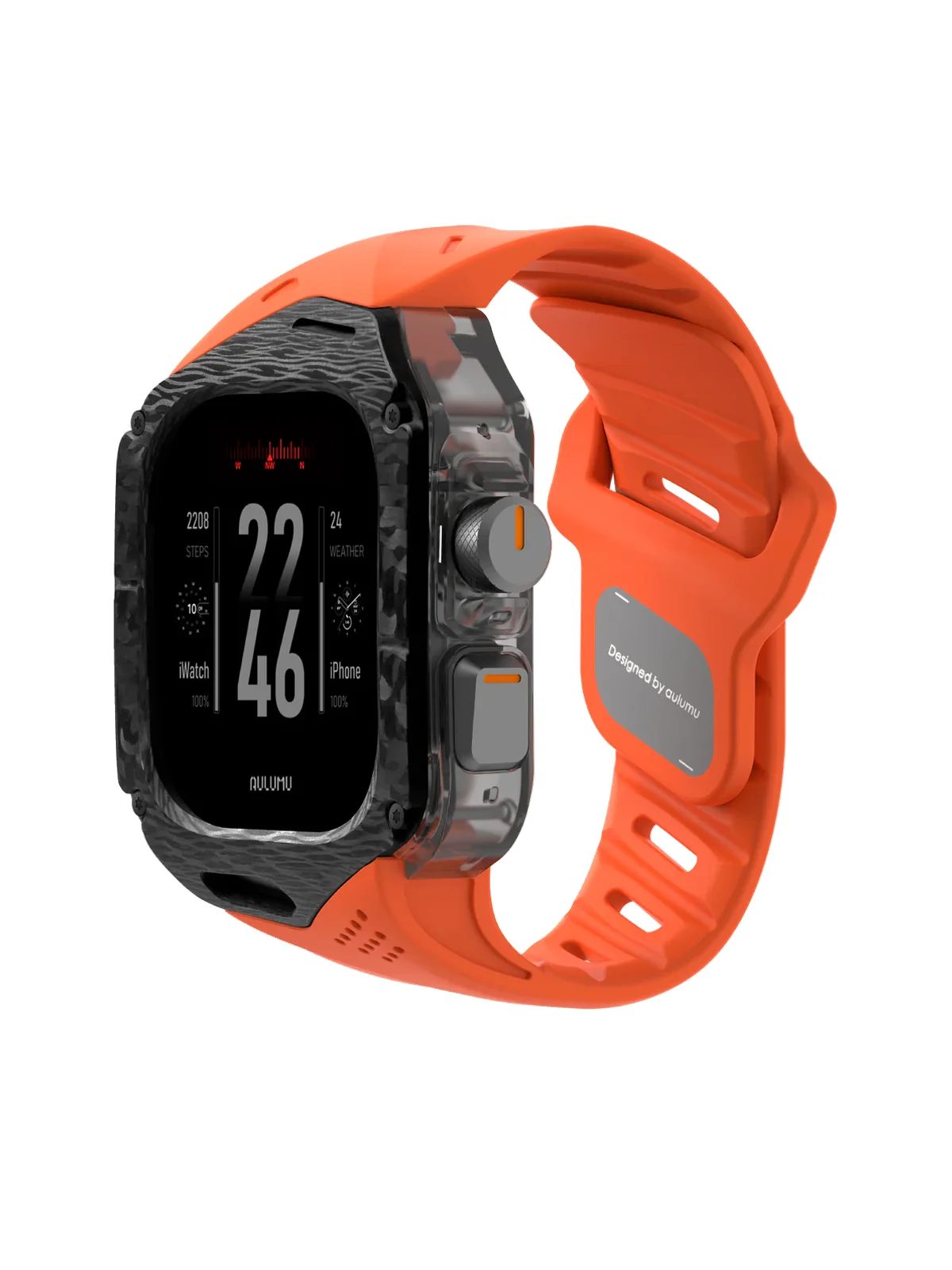 Чехол с ремешком AULUMU A01 Carbon для Apple Watch Ultra 49 мм — оранжевый — фото 2